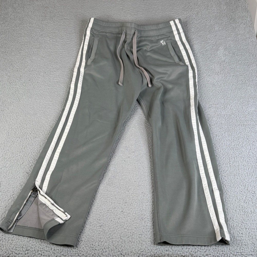 Abercrombie & Fitch Track Pants Mens XL Gray White Stripe Ankle Zip Jogger